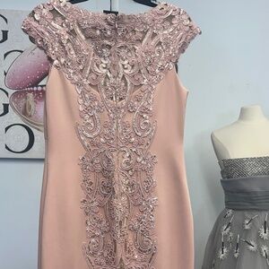 Tadashi Shoji blush lace sequin body on dress NWT